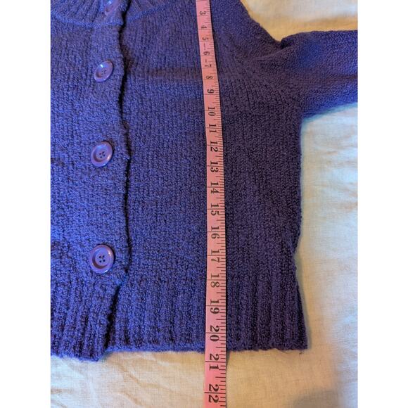 Evan-Picone Petite Purple Fuzzy Cardigan Sweater Button Front Textured PL - Picture 5 of 7